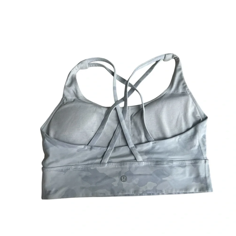 💘 LULULEMON Energy Longline Bra in a white camo print